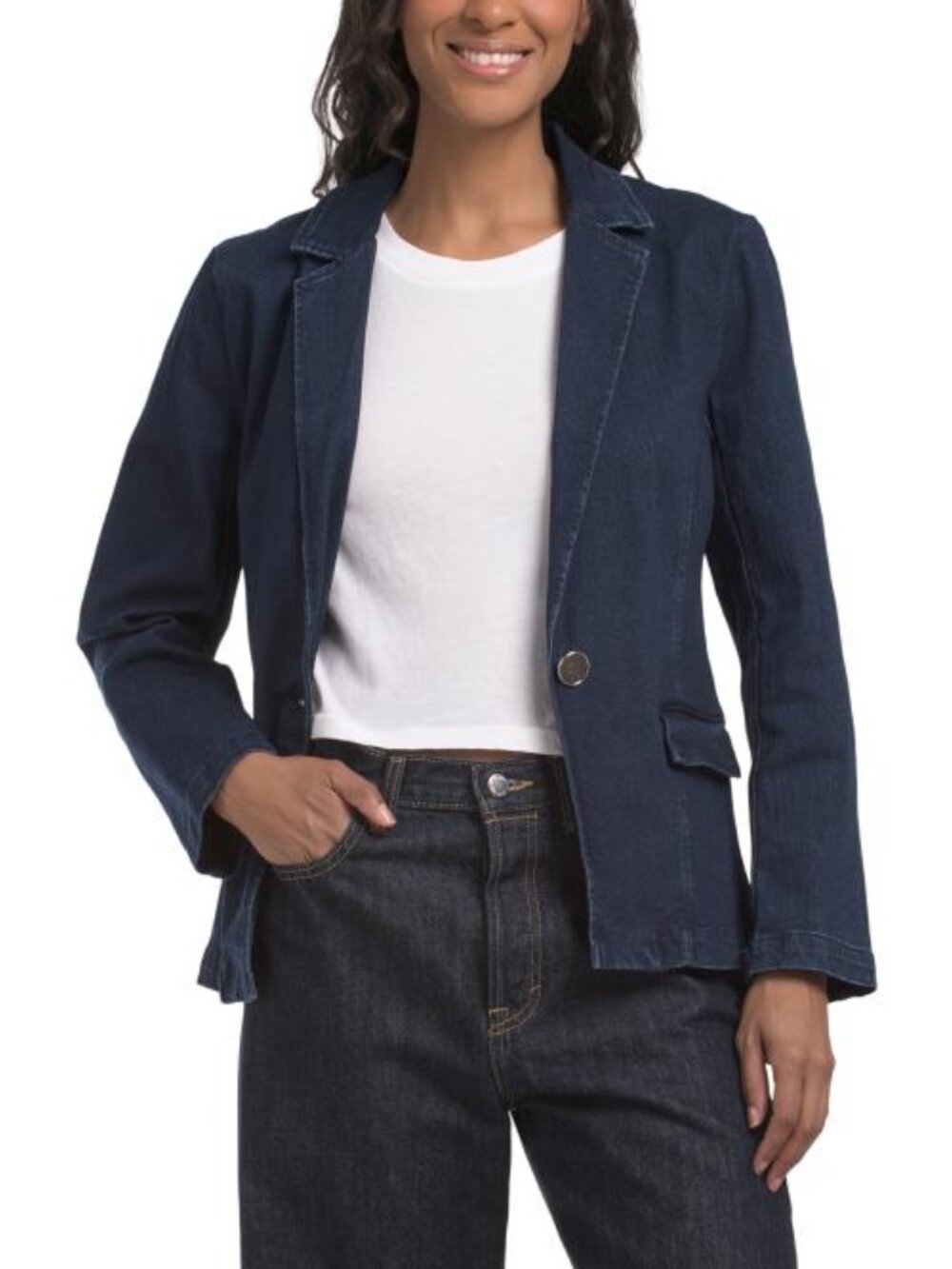 ECRU Denim Blazer With Heavy Stitching